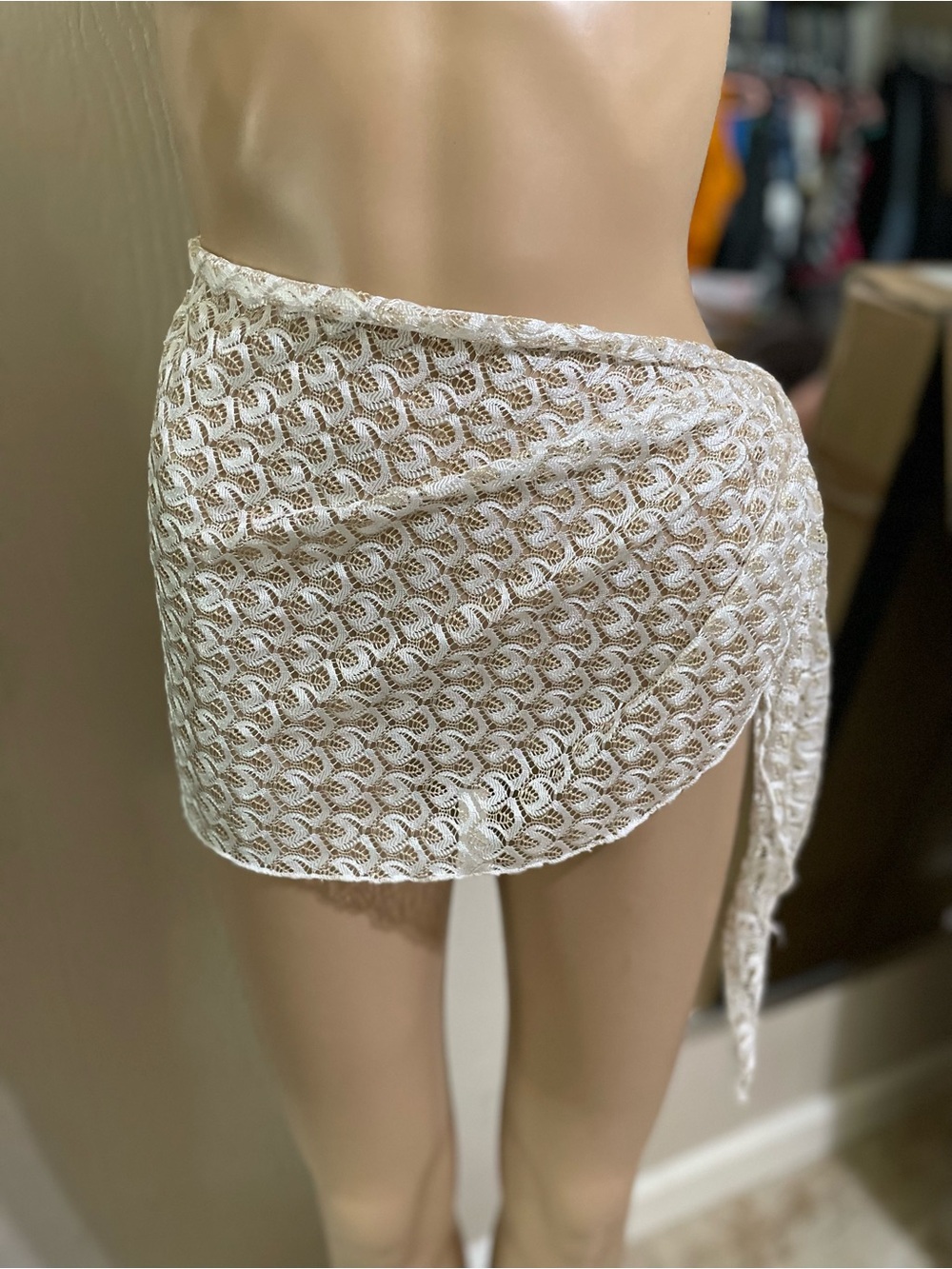 Macy's Cream Lace Swim Sarong Cover-Up